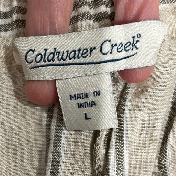 NWOT Coldwater Creek 100% Linen Pull On Wide Leg Crop Pants Striped L - Picture 13 of 15